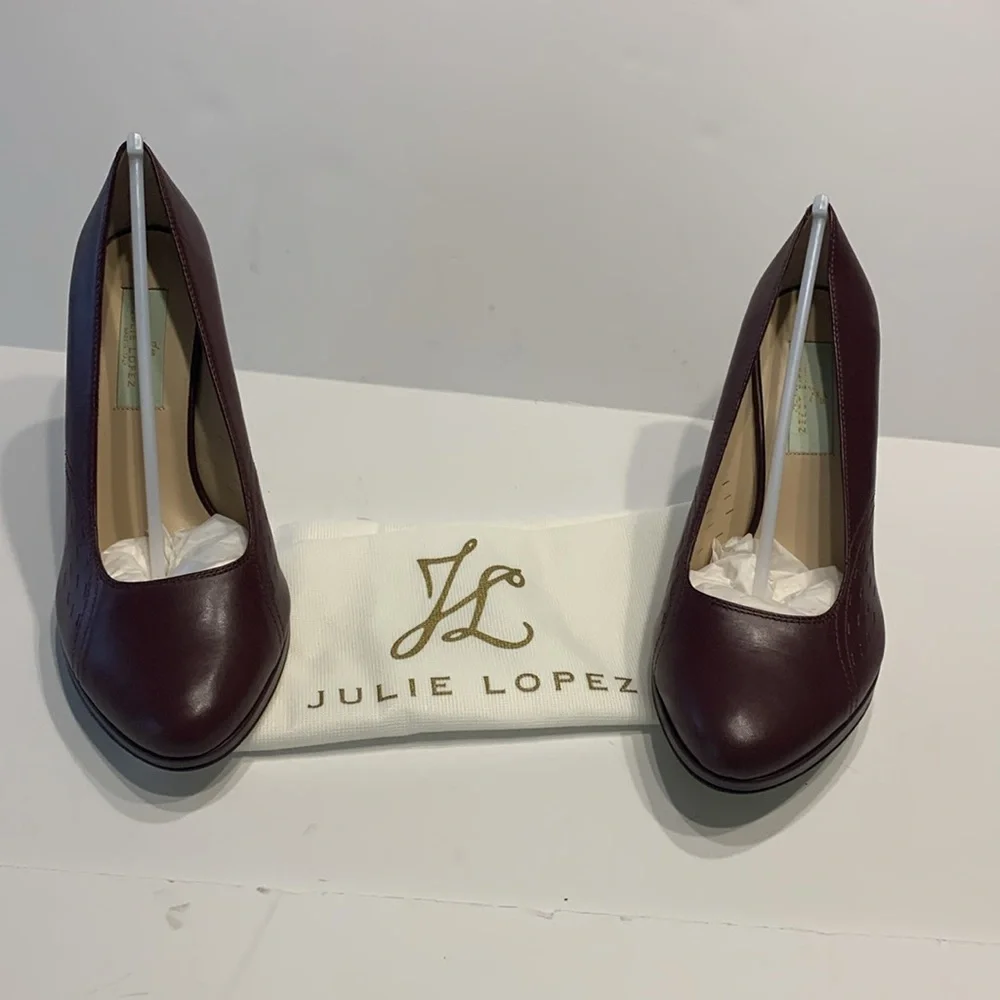 Julie Lopez Burgundy Leather Carli 4” Pump Heels